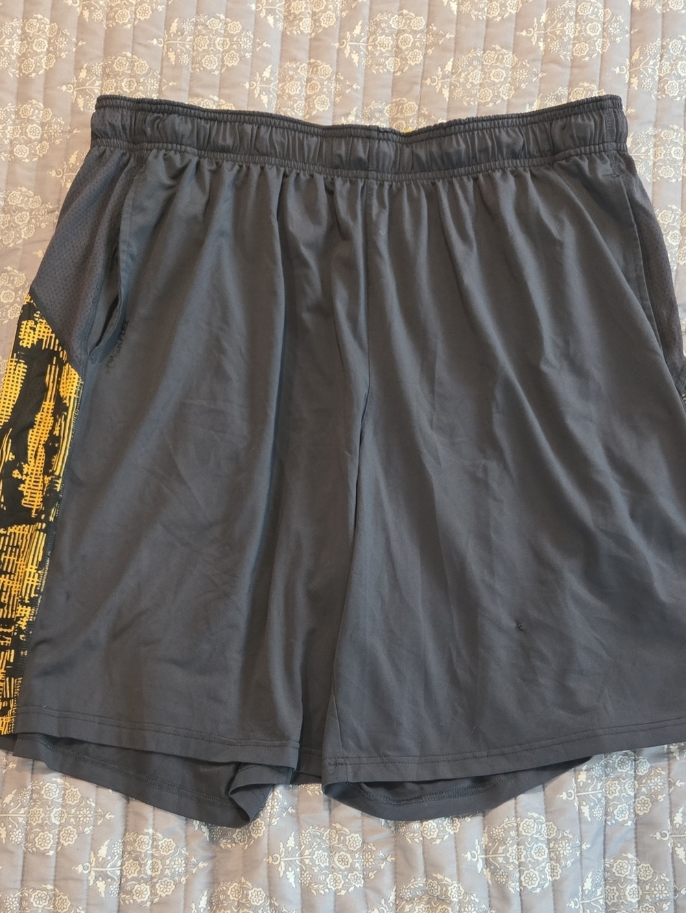 Champion Men's Black Athletic Shorts with Yellow Accent Panel